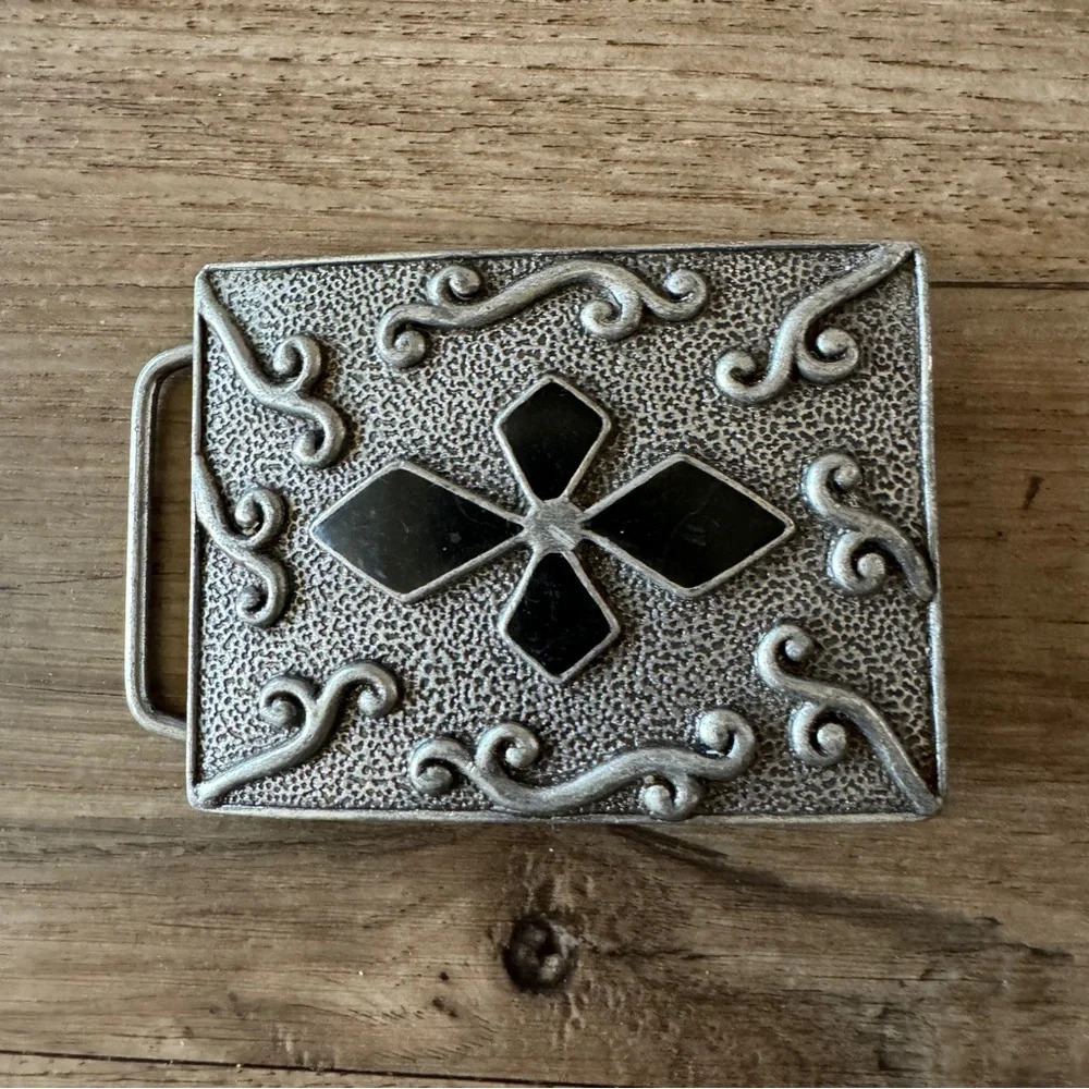 Vintage Classico Italia silver and black stone belt buckle